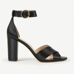 Ann Taylor: WHITNEY SATIN BLOCK HEEL SANDALS IN BLACK